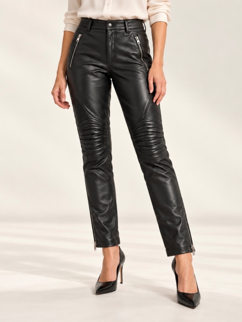 Bod & Christensen Black Leather & Textile Moto Biker Pants – Women's Size 12